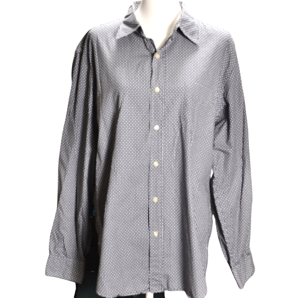 J. Crew Button Down Shirt Mens Large L Navy Blue Geometric Cotton Long Sleeve
